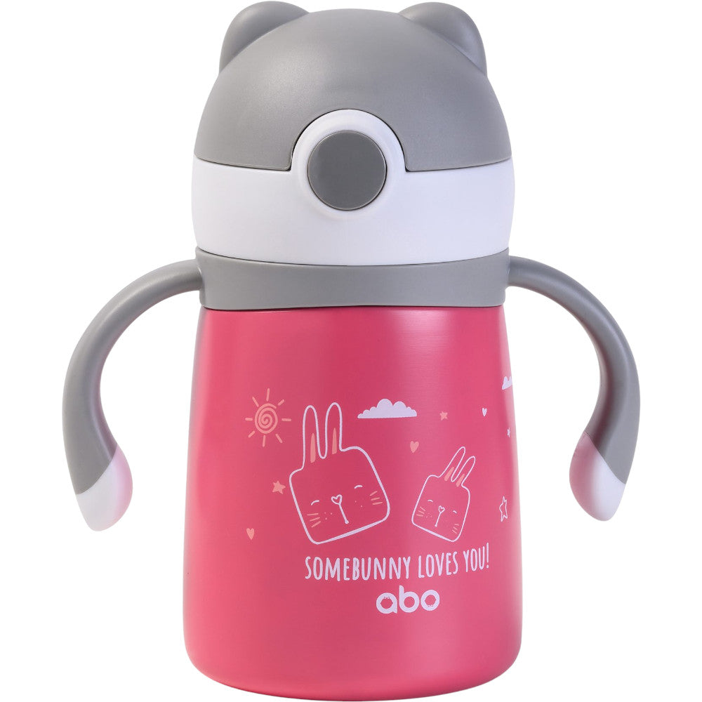 Dark Pink Somebunny Loves You, Ανοξείδωτο παγούρι θερμός 300ml με μαλακό καλαμάκι