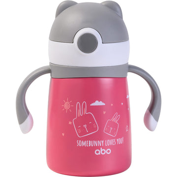 Dark Pink Somebunny Loves You, Ανοξείδωτο παγούρι θερμός 300ml με μαλακό καλαμάκι
