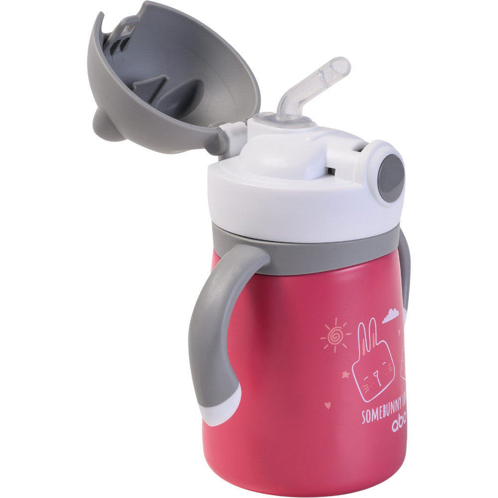 Dark Pink Somebunny Loves You, Ανοξείδωτο παγούρι θερμός 300ml με μαλακό καλαμάκι