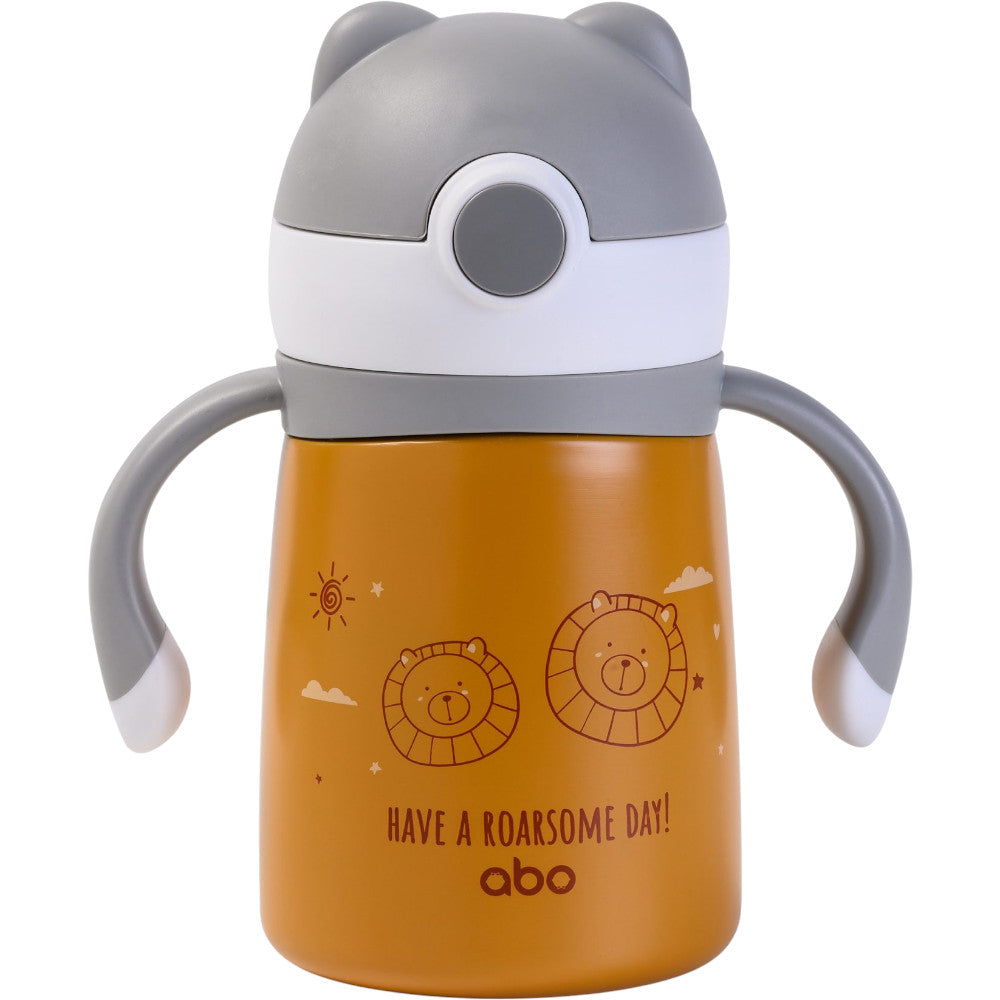 Brown Have a Roarsome Day, Ανοξείδωτο παγούρι θερμός 300ml με μαλακό καλαμάκι