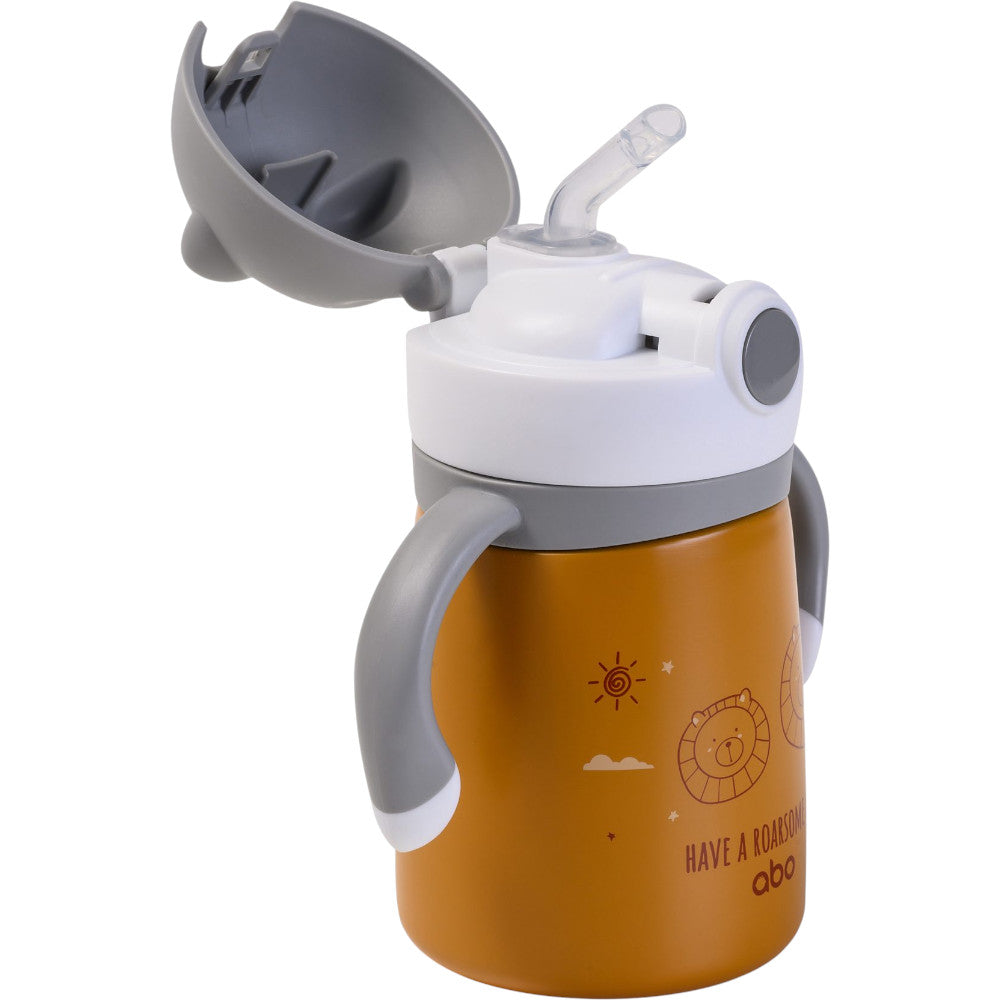 Brown Have a Roarsome Day, Ανοξείδωτο παγούρι θερμός 300ml με μαλακό καλαμάκι