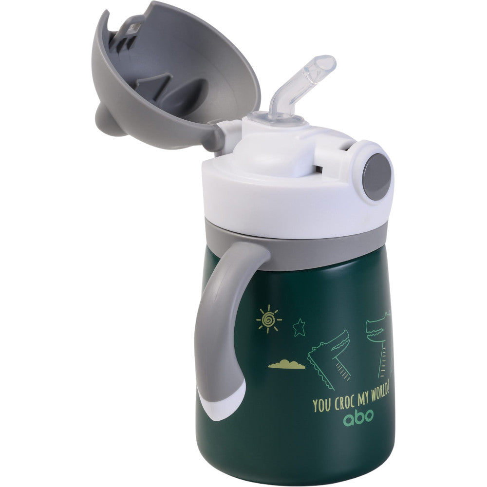 Dark Green You Croc My World, Ανοξείδωτο παγούρι θερμός 300ml με μαλακό καλαμάκι