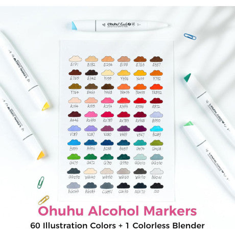 Ohuhu Kaala Alcohol Markers Σετ 60 Χρωμάτων Slim Chisel & Mini Brush Y30-80405-43