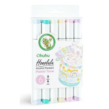 Μαρκαδόροι Πινέλο OHUHU Με Διπλή Μύτη Pastel Colors (Brush & Chisel) Σετ 6 ΤMX 80404-38