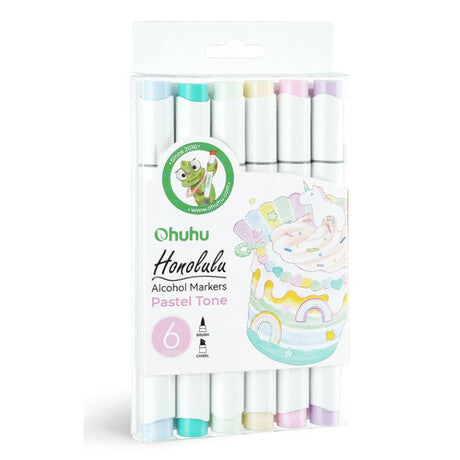 Μαρκαδόροι Πινέλο OHUHU Με Διπλή Μύτη Pastel Colors (Brush & Chisel) Σετ 6 ΤMX 80404-38