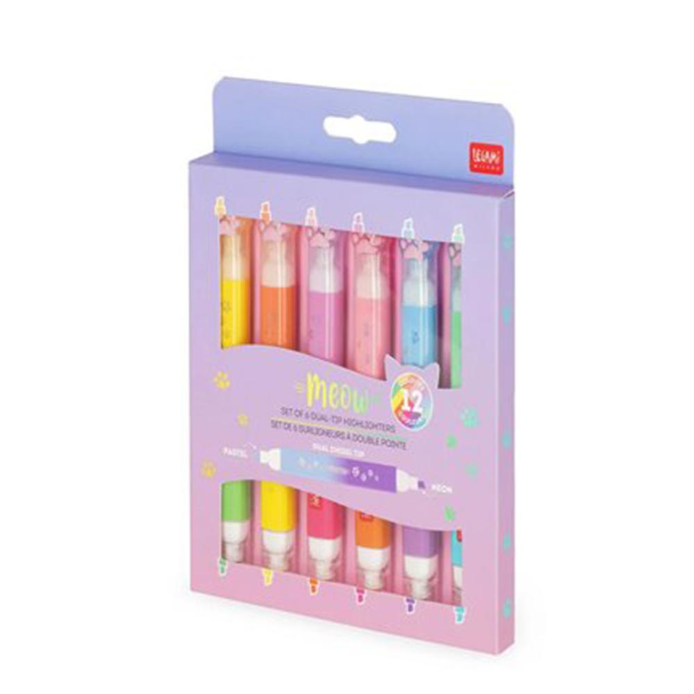 LEGAMI Yπογραμμιστές 6 Τεμαχίων Με Διπλή Μύτη Pastel και Neon - Meow Kitty - MHL0002